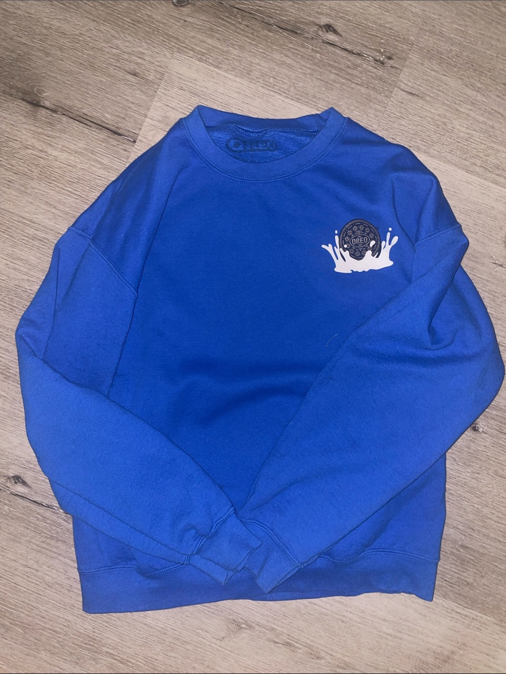 VINTAGE OREO Royal Blue Crewneck Sweater with White Oreo Milk Splash Graphic